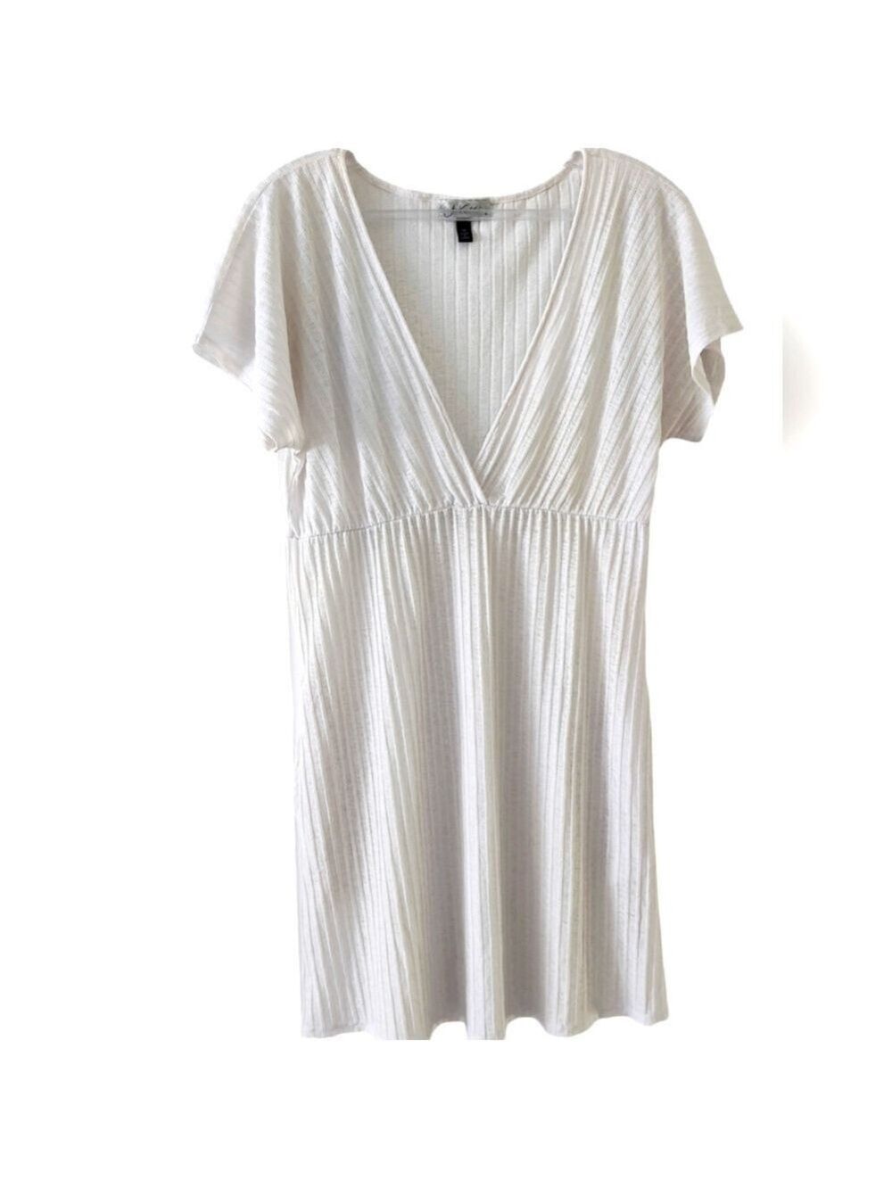 J VALDI White V Neck Ribbed Swimsuit Cover Up Size Med